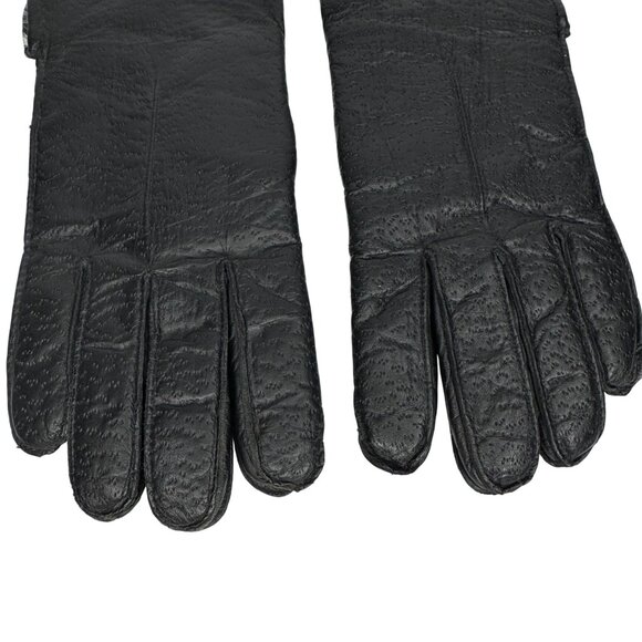 Vintage Mens Large Sears Black Leather‎ Gloves with Faux Fur Lining - 2 Lengths - Picture 3 of 7